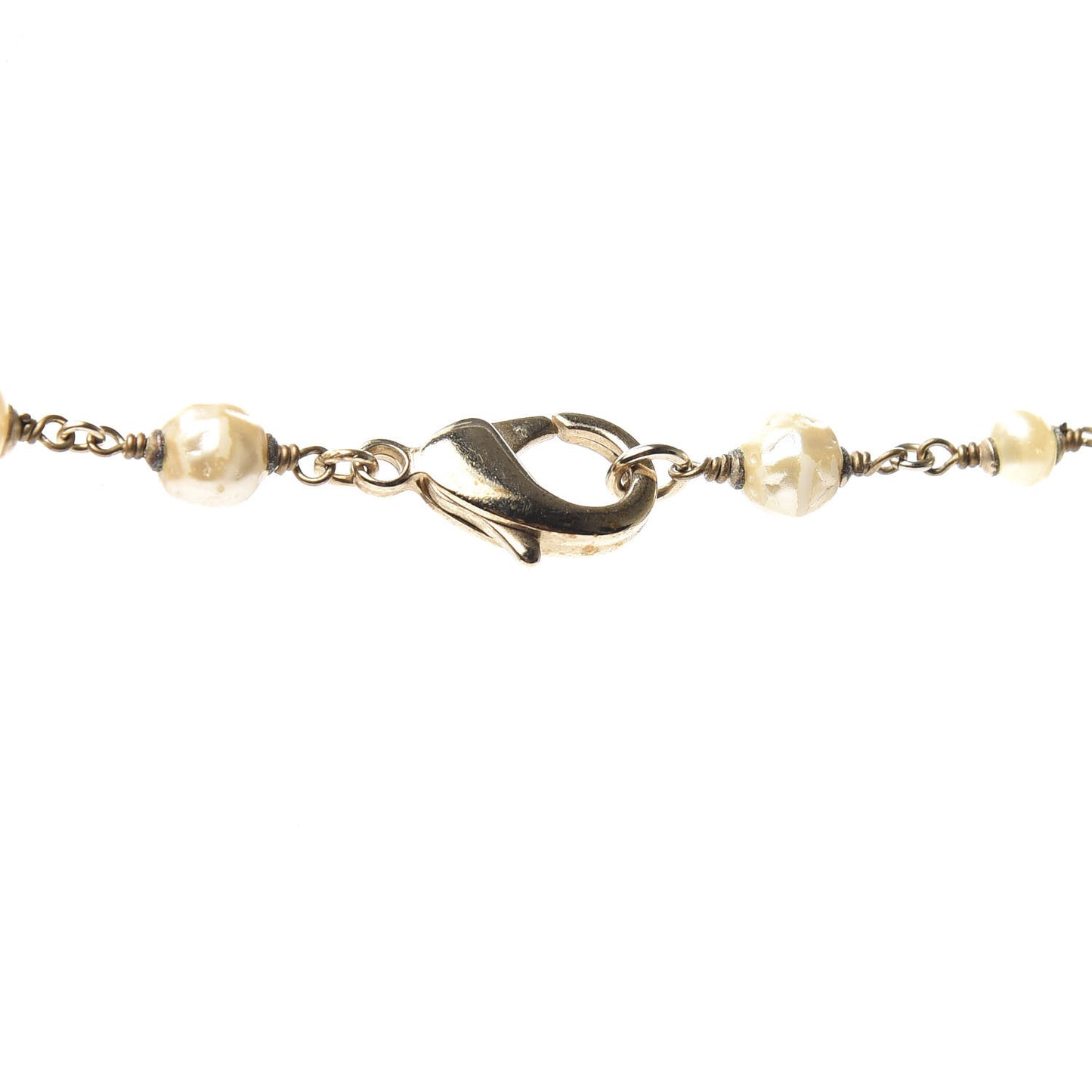 Textured Enamel Beaded Pearl CC Long Necklace Gold