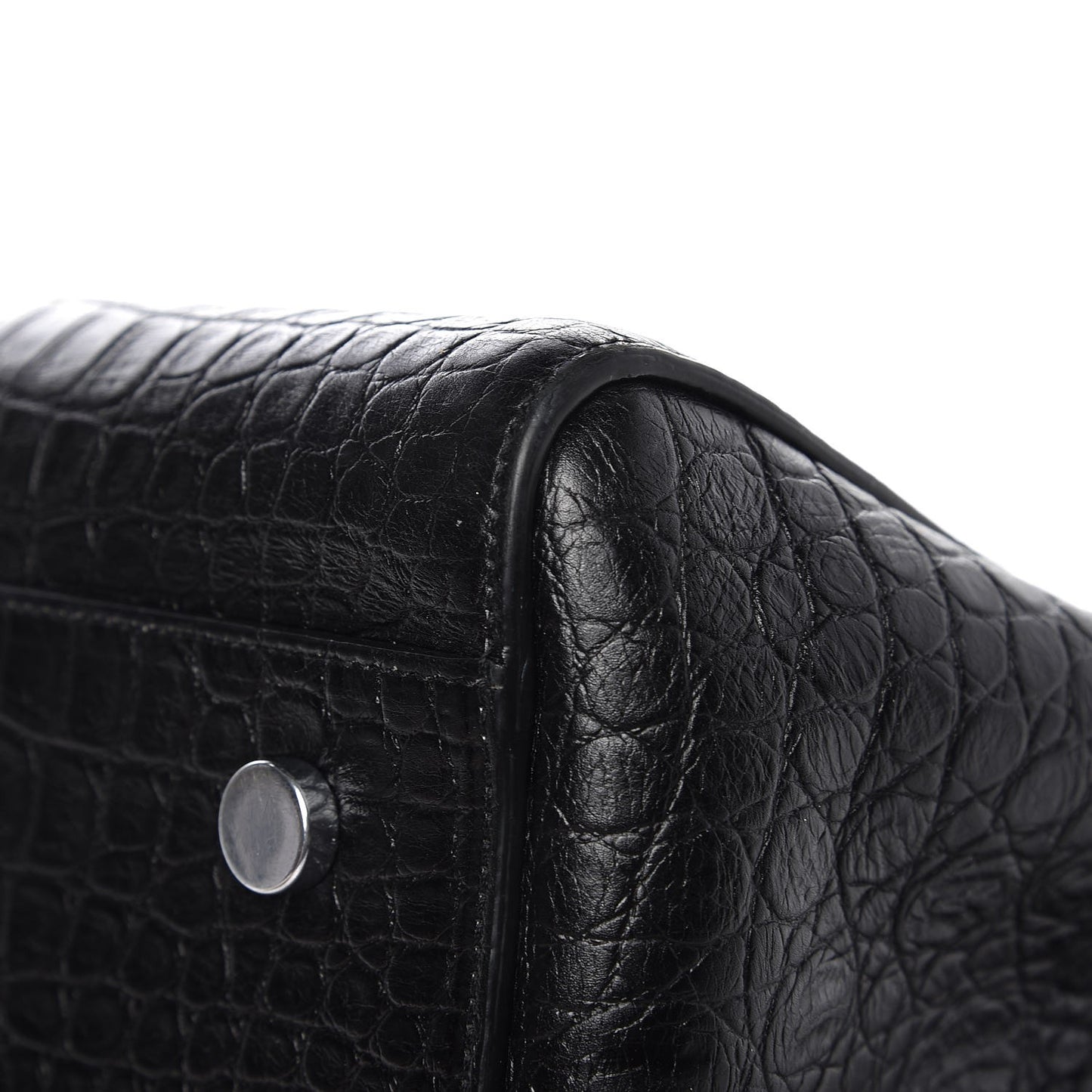 Calfskin Crocodile Embossed Small Cabas Rive Gauche Black