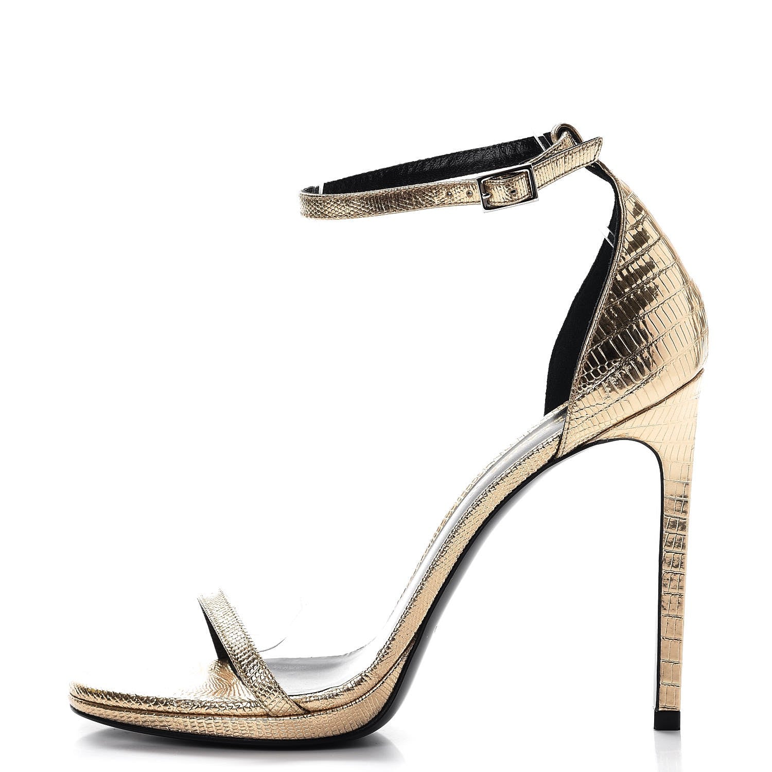 Saint Laurent Metallic Calfskin Jane 110 Ankle Strap Sandals 37.5 Gold 1 of 9