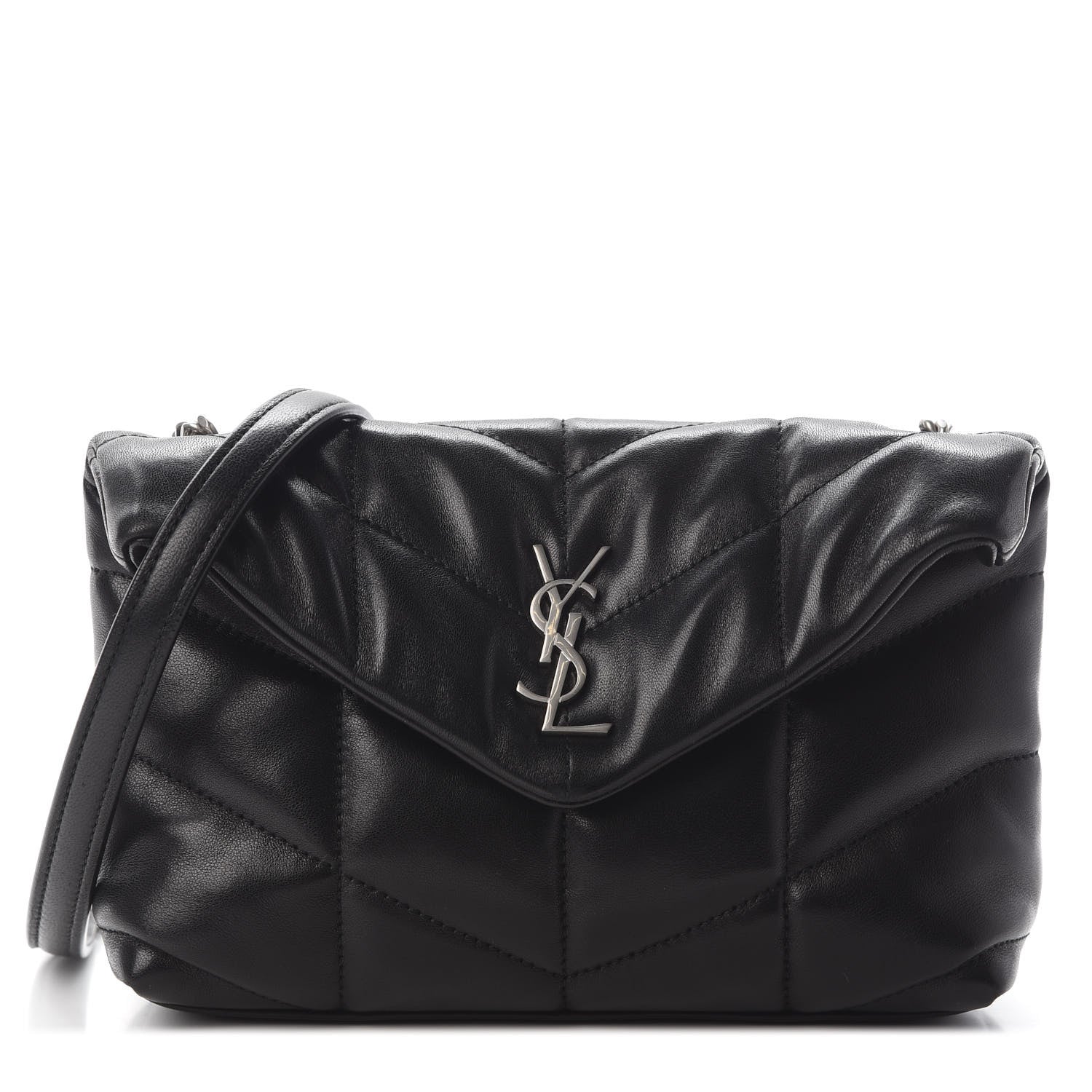 Saint Laurent Lambskin Quilted Toy Loulou Puffer Monogram Chain Satchel Black 1 of 7