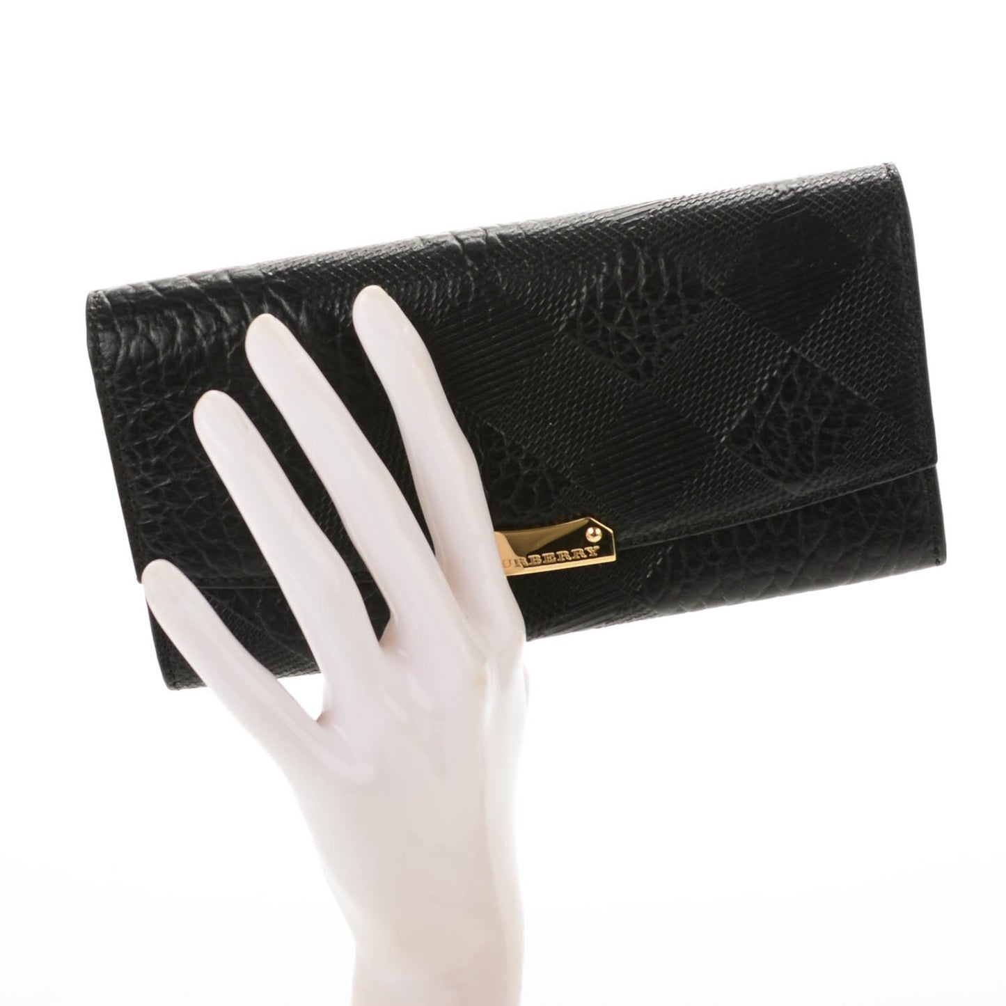 Signature Grain Calfskin Check Embossed Continental Wallet Black