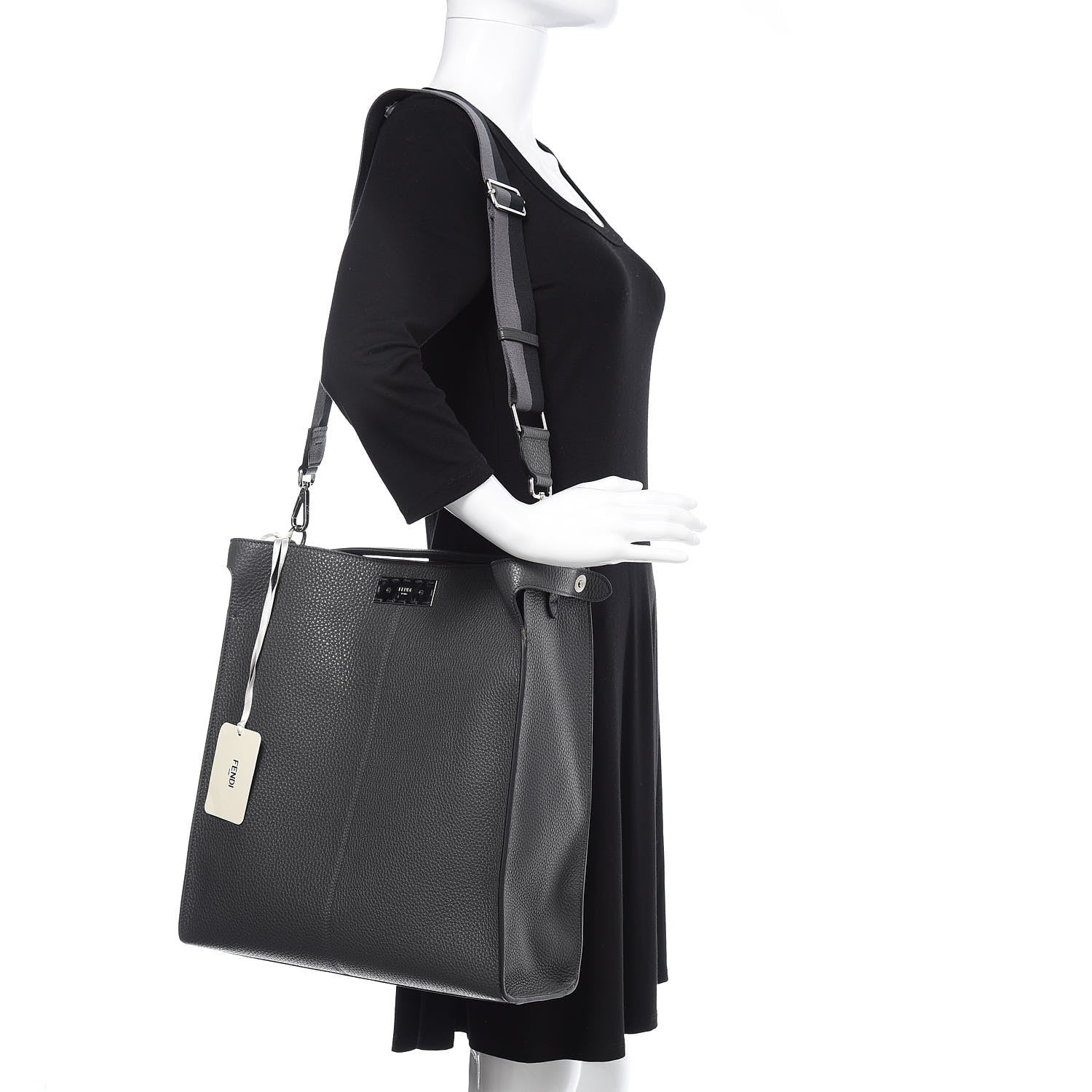 Fendi Cuoio Romano Glazed Fabric FF 1974 Peekaboo X-Lite Fit Asfalto Mou Black 2 of 8