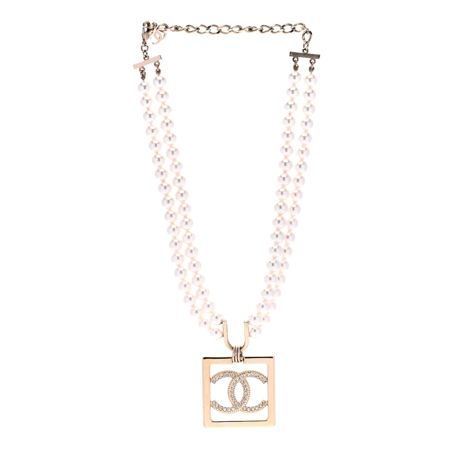 CC Crystal Square Pendant Lock Choker Necklace Gold