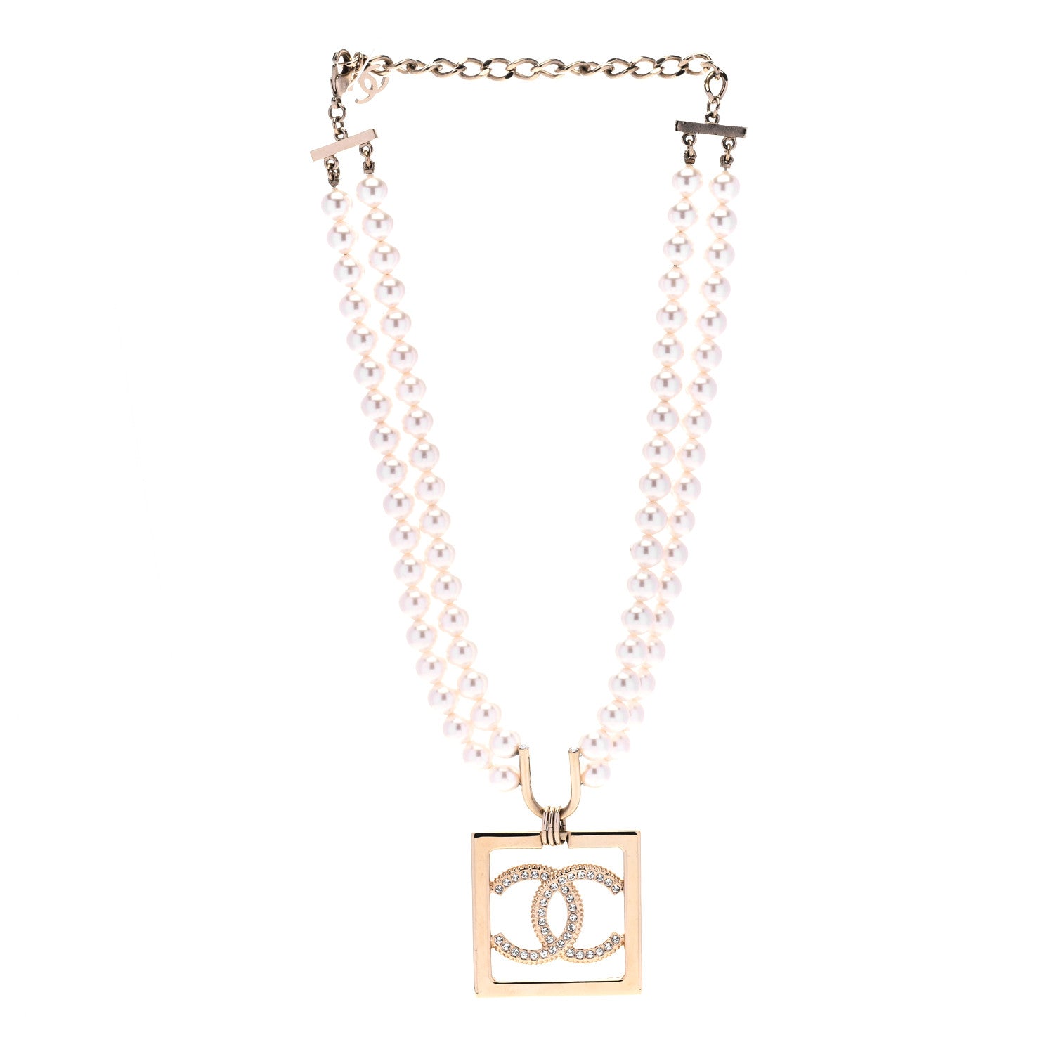 Chanel CC Crystal Square Pendant Lock Choker Necklace Gold 3 of 5