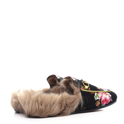 Gucci Velvet Fur Floral Womens Princetown Slippers 36 Black 4 of 10