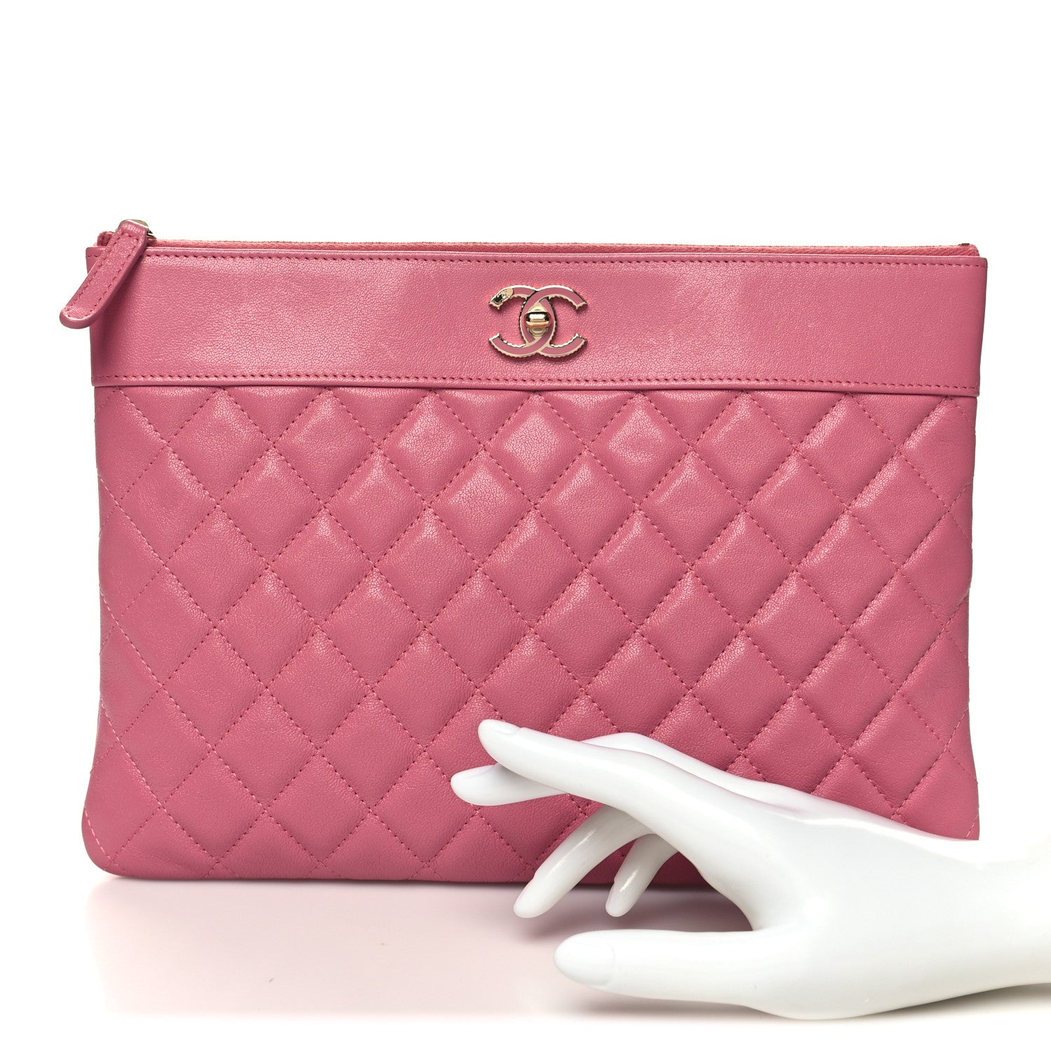 Chanel Sheepskin Quilted Large Vintage Mademoiselle Cosmetic Case Dark Pink 2 of 11