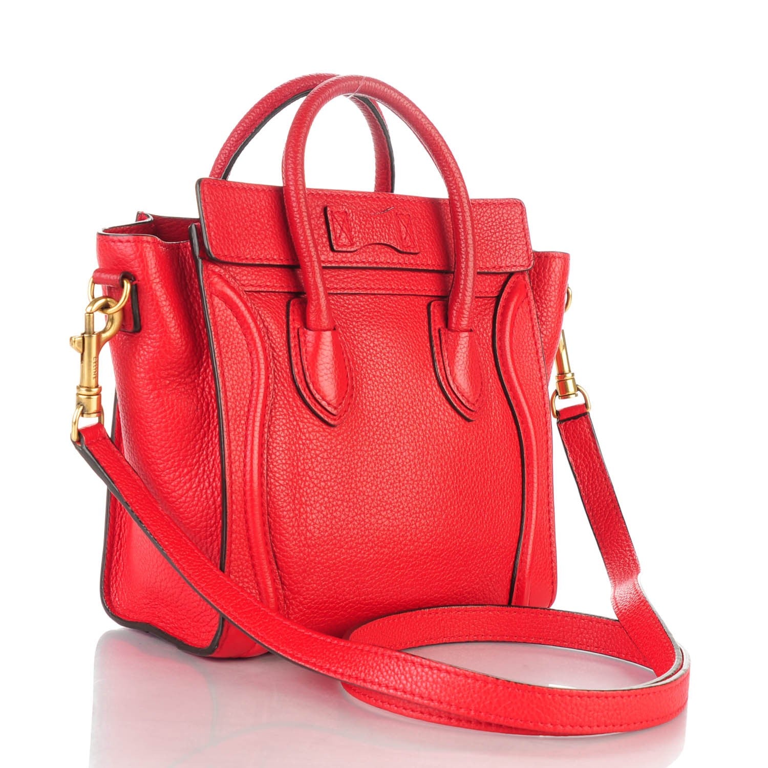 Celine Drummed Calfskin Nano Luggage Coquelicot 3 of 7
