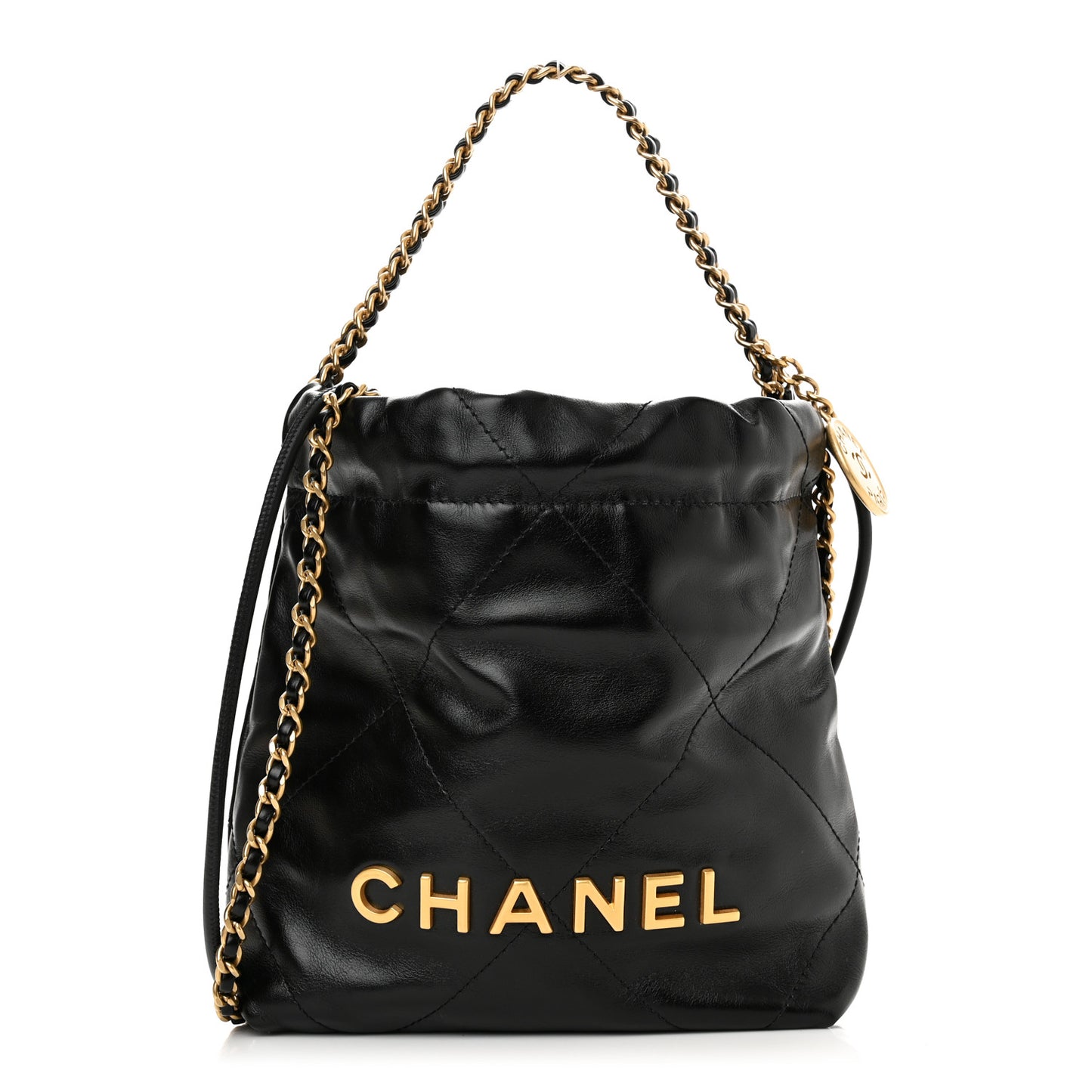 Shiny Calfskin Quilted Mini Chanel 22 Black