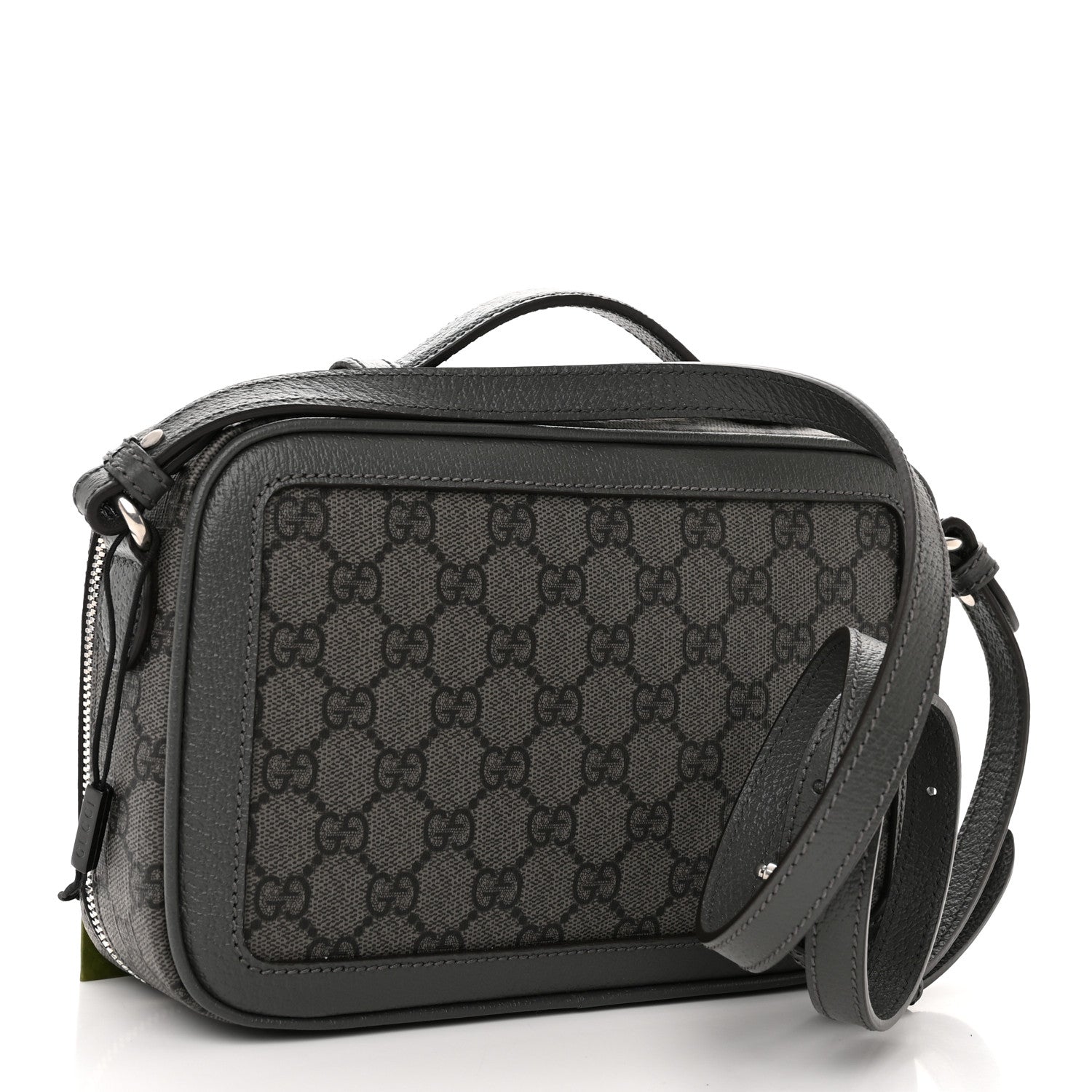 Gucci GG Supreme Monogram Textured Dollar Calfskin Small Ophidia Top Handle Shoulder Grey Black Graphite Grey 3 of 10
