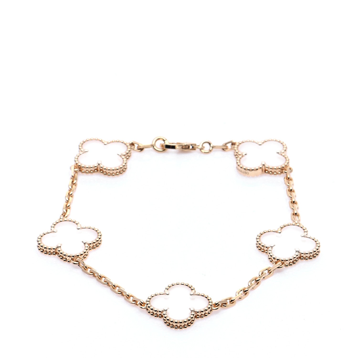 Van Cleef & Arpels 18K Yellow Gold Rock Crystal 5 Motifs Vintage Alhambra Bracelet 1 of 9