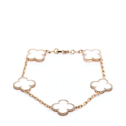 Van Cleef & Arpels 18K Yellow Gold Rock Crystal 5 Motifs Vintage Alhambra Bracelet 1 of 9