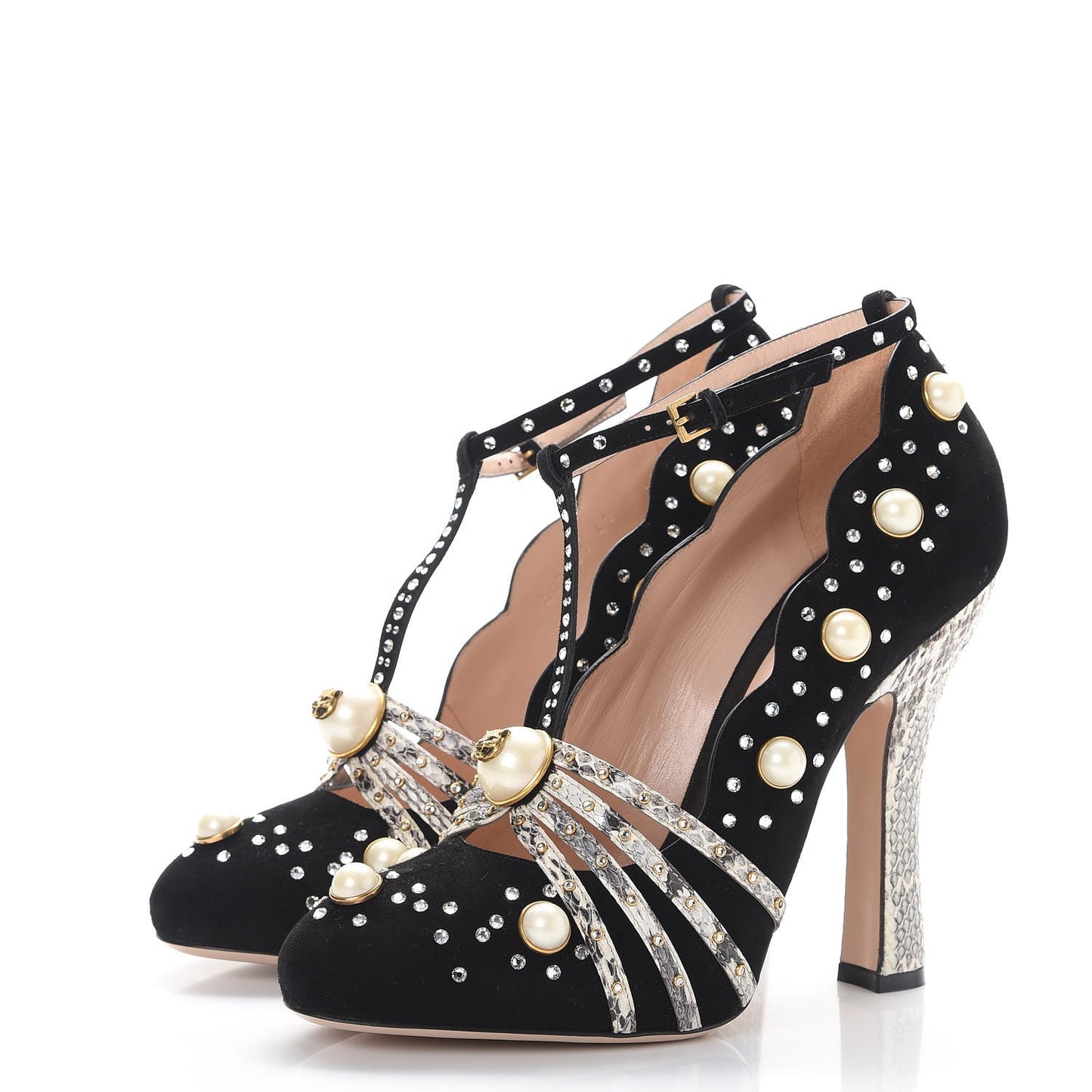 Suede Snakeskin Pearl Studded Ofelia Pumps 41 Nero Black