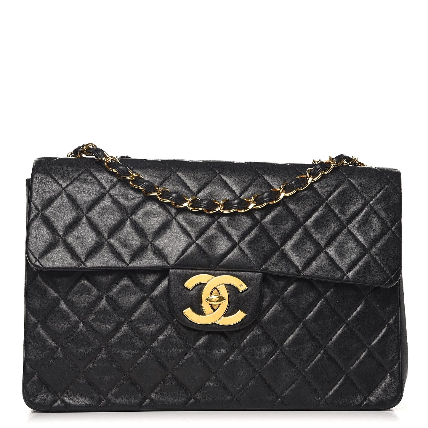 Lambskin Quilted XL Jumbo Single Flap Black
