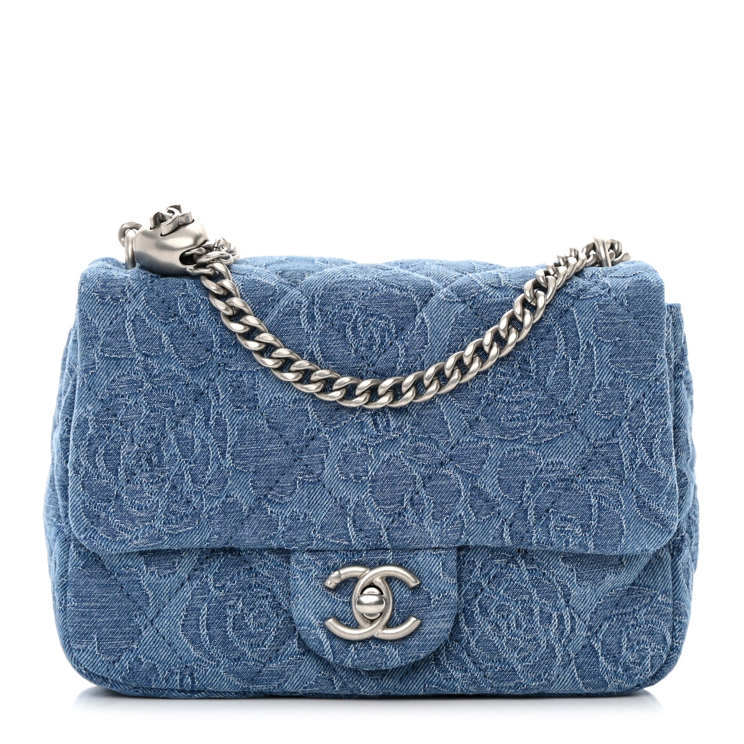 Chanel Denim Quilted Camellia Sweetheart Mini Flap Blue 1 of 11