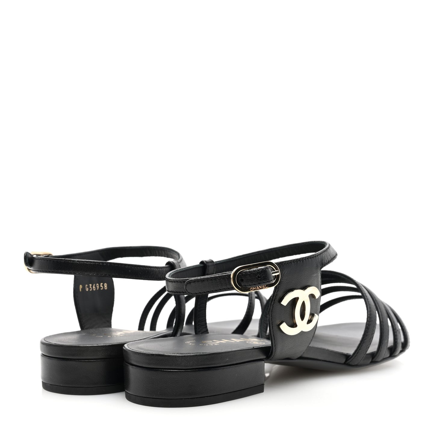 Lambskin CC Flat Sandals 36 Black