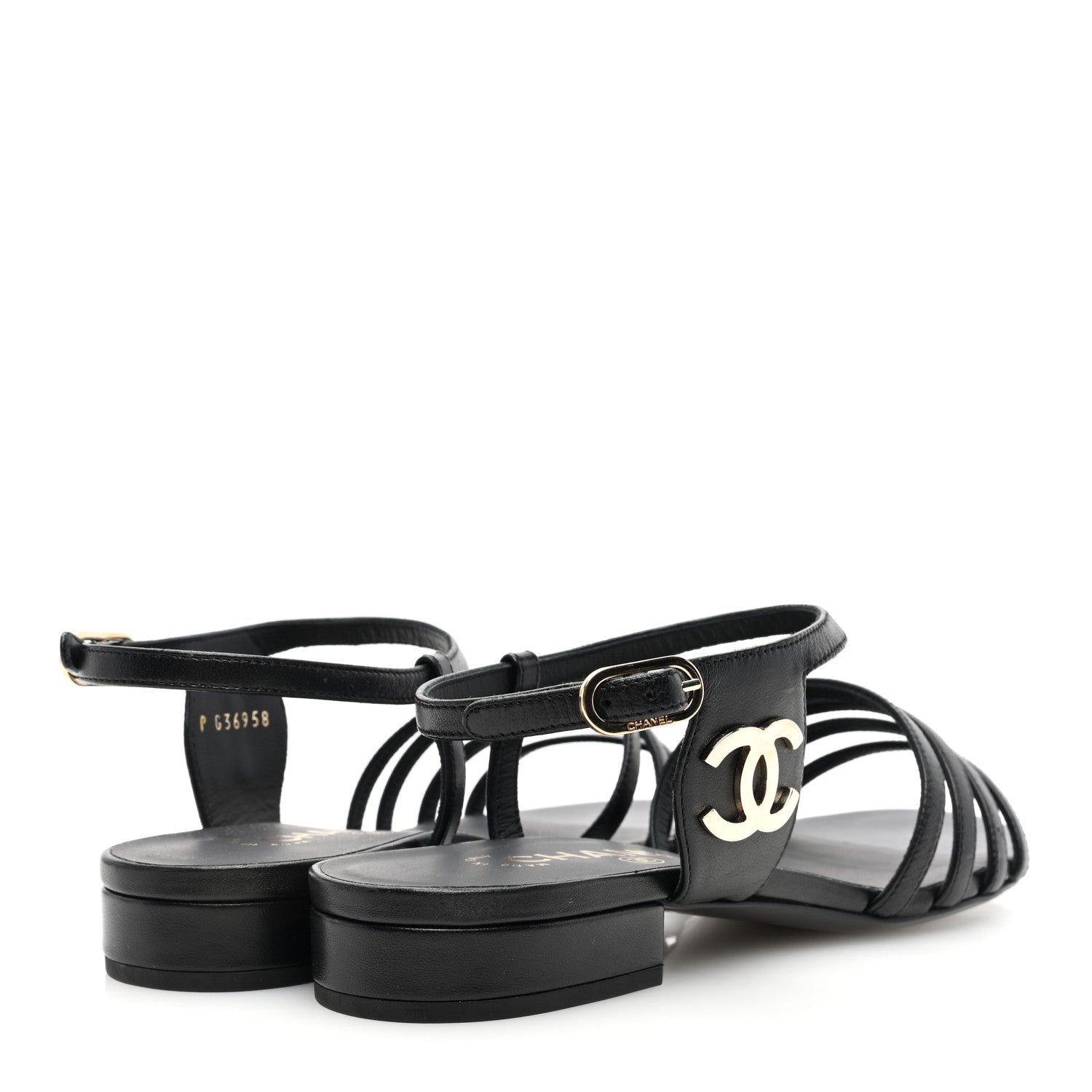 Chanel Lambskin CC Flat Sandals 36 Black 4 of 9