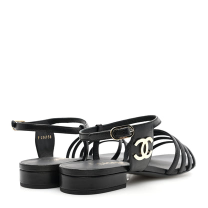 Chanel Lambskin CC Flat Sandals 36 Black 4 of 9
