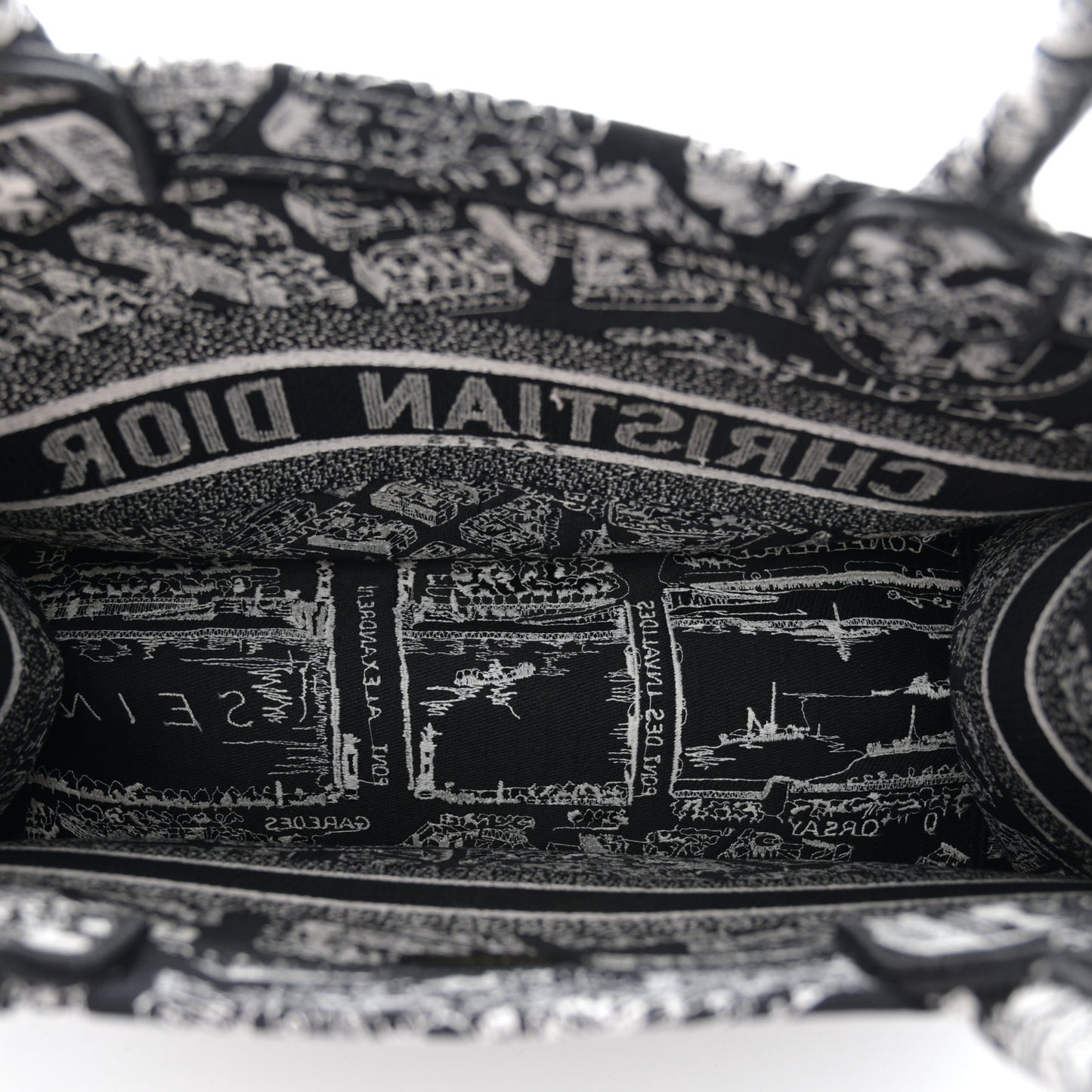 Canvas Embroidered Medium Plan De Paris Book Tote Black White