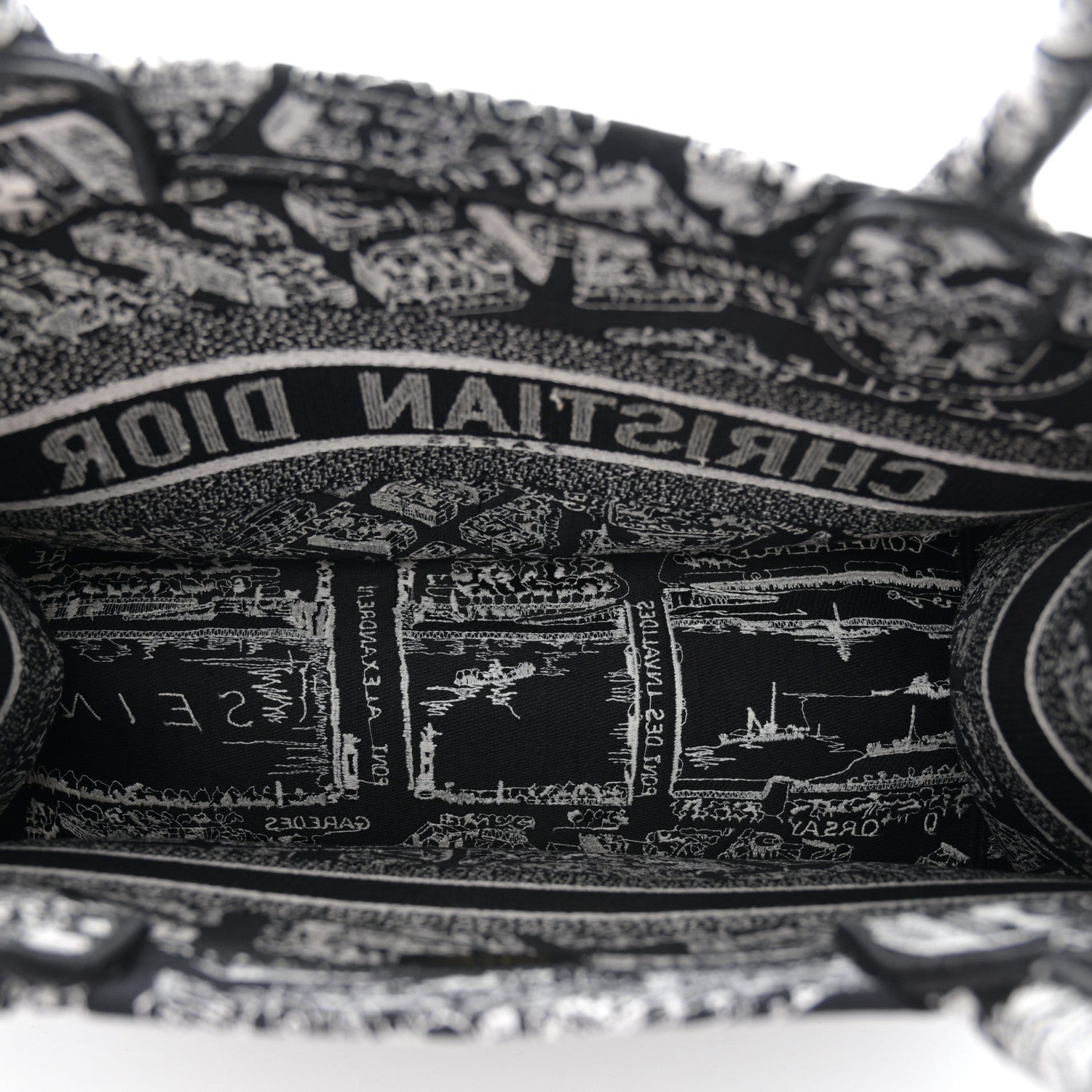 Christian Dior Canvas Embroidered Medium Plan De Paris Book Tote Black White 5 of 10