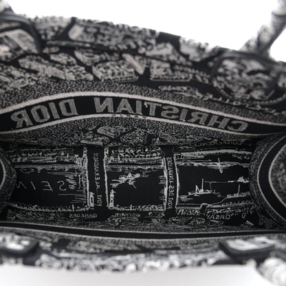 Christian Dior Canvas Embroidered Medium Plan De Paris Book Tote Black White 5 of 10