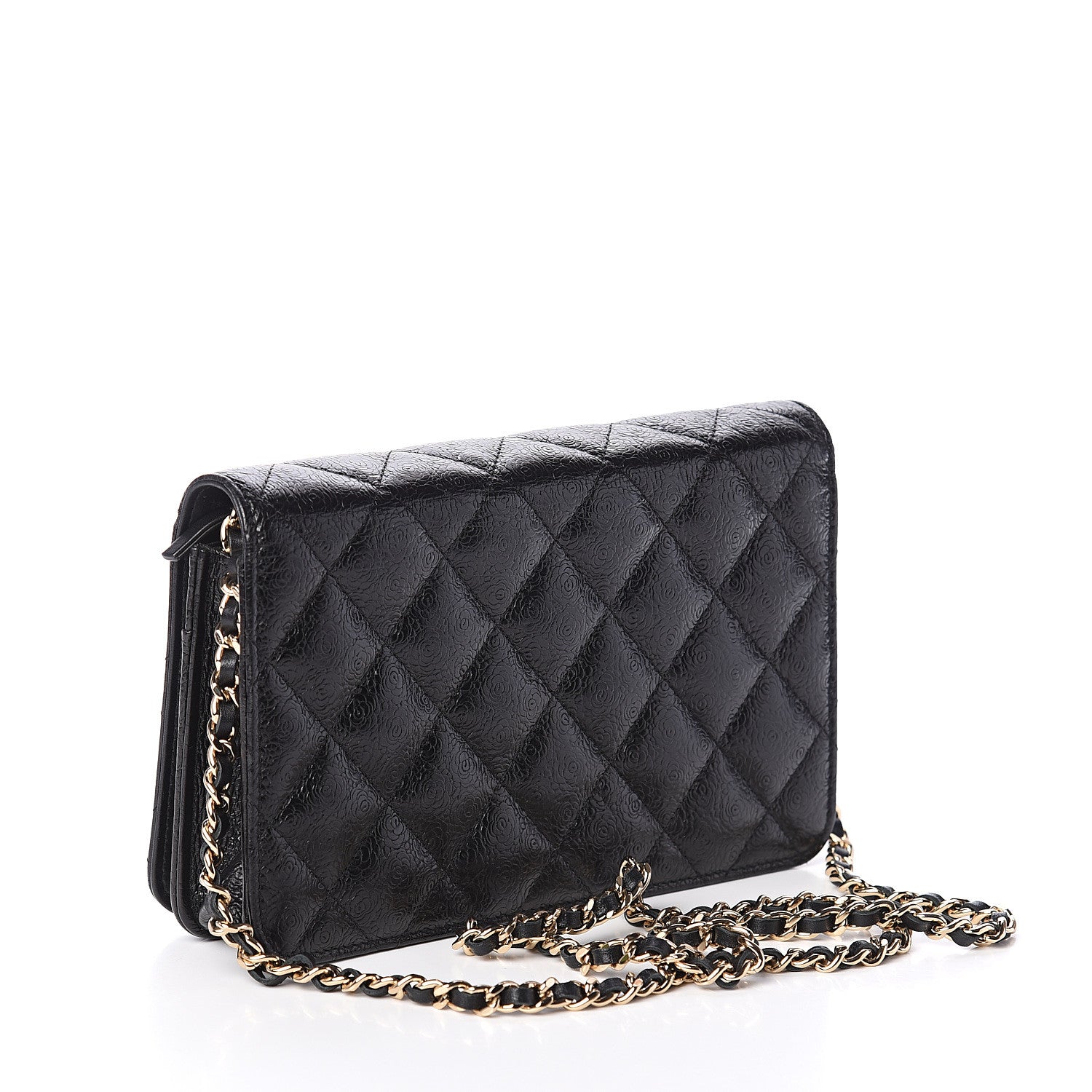 Chanel Calfskin Camellia Embossed Wallet on Chain WOC Black 2 of 10