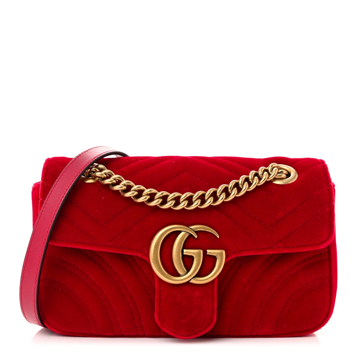 Velvet Matelasse Mini GG Marmont Shoulder Bag Hibiscus Red