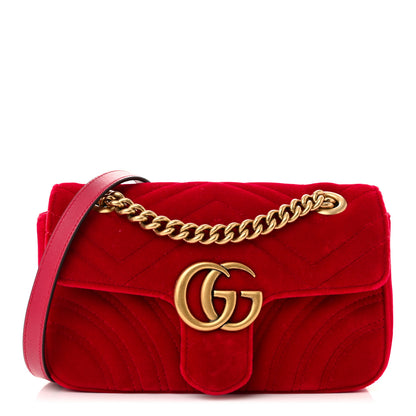 Gucci Velvet Matelasse Mini GG Marmont Shoulder Bag Hibiscus Red 1 of 12