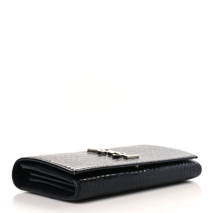 Saint Laurent Calfskin Crocodile Embossed Monogram Flap Wallet Black 4 of 8