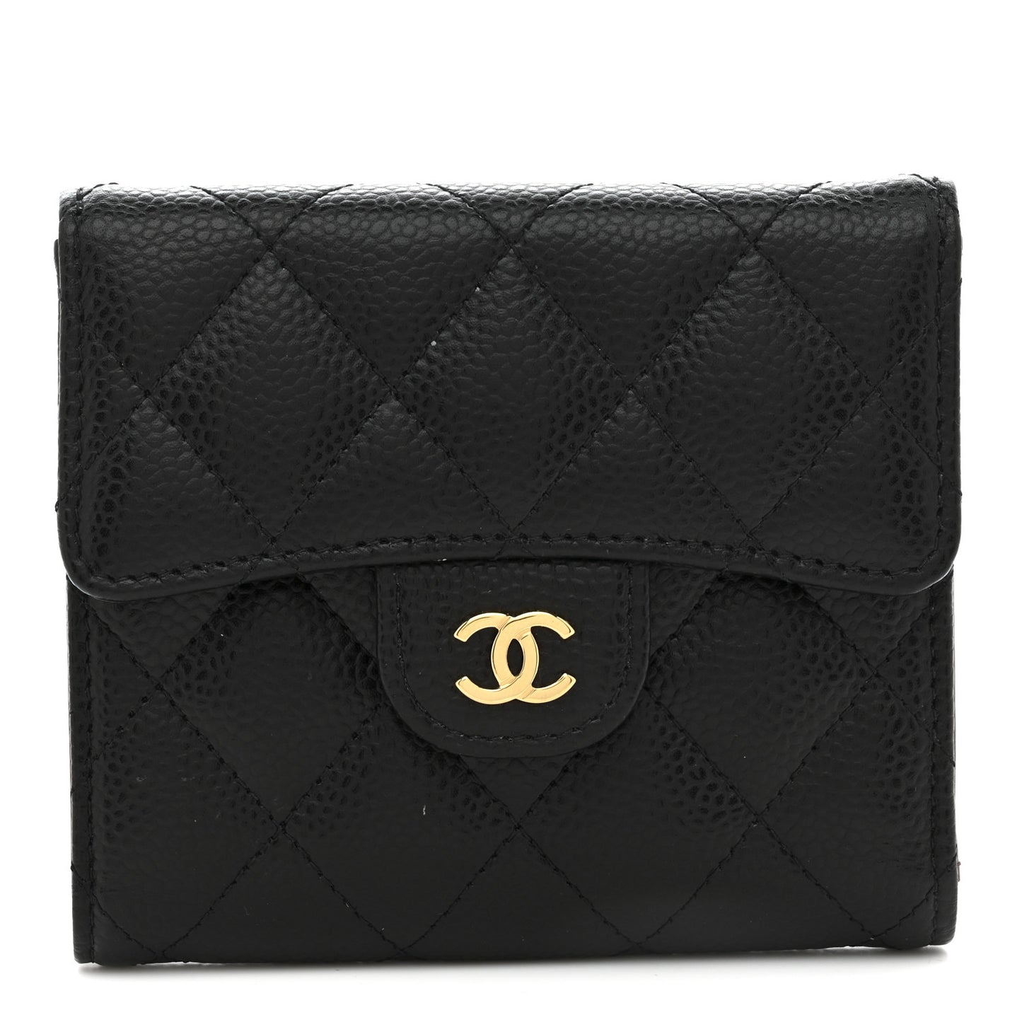 Caviar Quilted Compact Flap Wallet Black