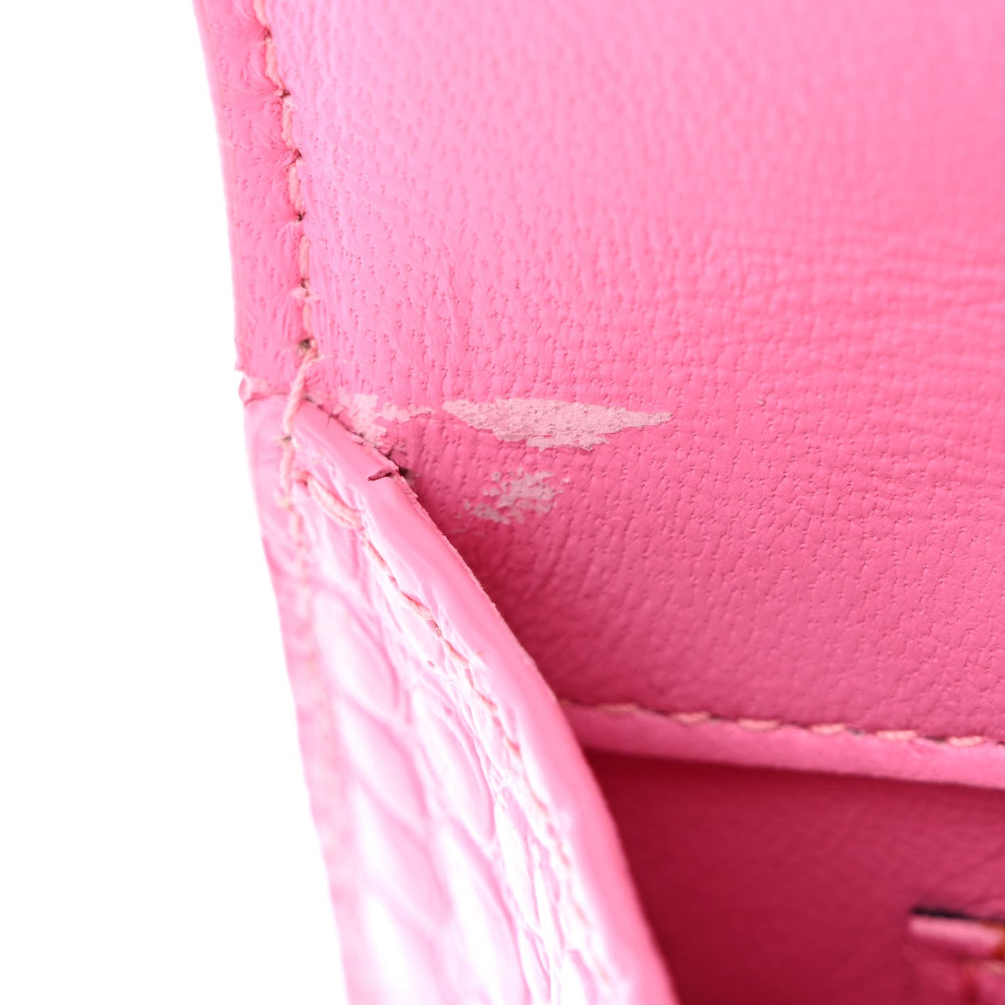 Shiny Calfskin Crocodile Embossed Small Hourglass Top Handle Bag Baby Pink