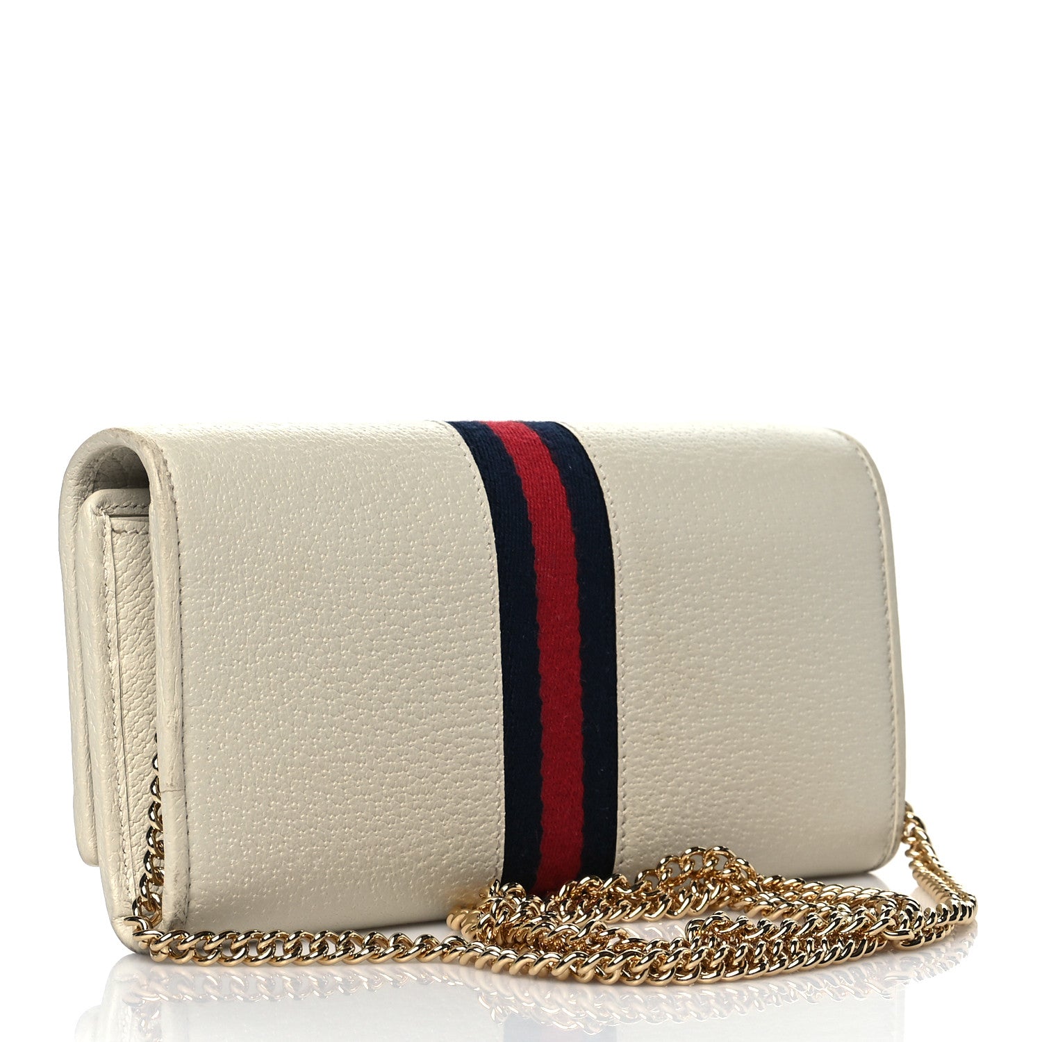 Gucci Textured Calfskin Web Ophidia Wallet On Chain Mystic White 3 of 14