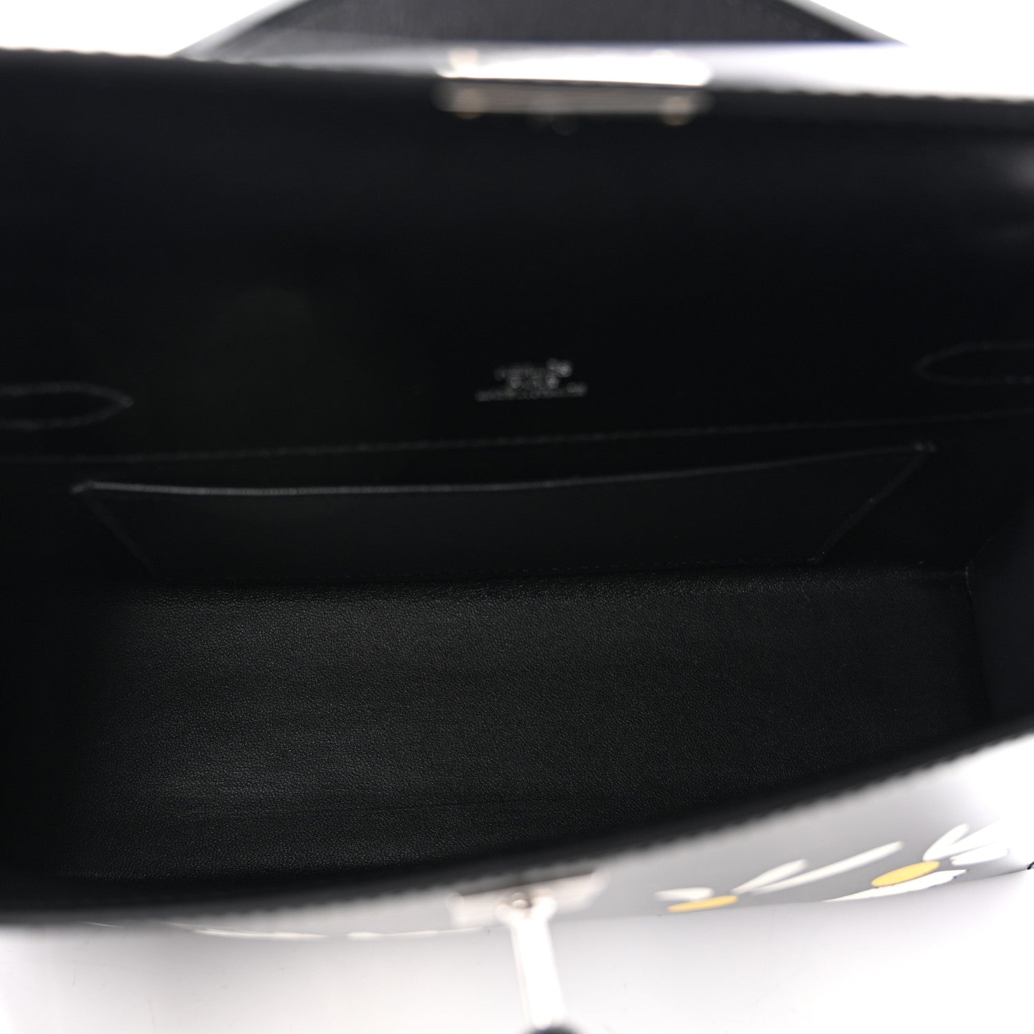Hermes Box Marquetry Daisies Kelly Pochette Clutch Black White Jaune De Naples 5 of 10