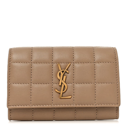 Saint Laurent Lambskin Carre Quilted Cassandre Compact Envelope Card Case Dark Toffee 1 of 8