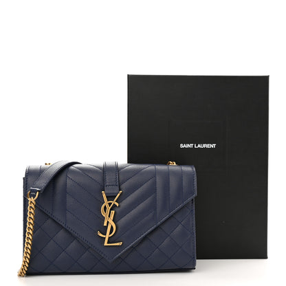 Saint Laurent Grain De Poudre Textured Mixed Matelasse Triquilt Small Monogram Satchel Blue 10 of 10