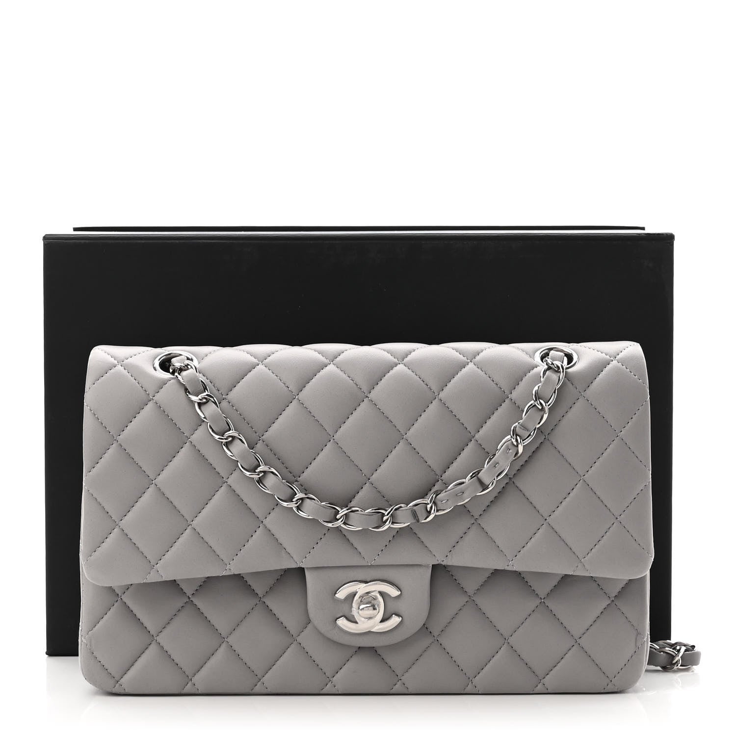 Chanel Lambskin Quilted Medium Double Flap Grey 11 of 11