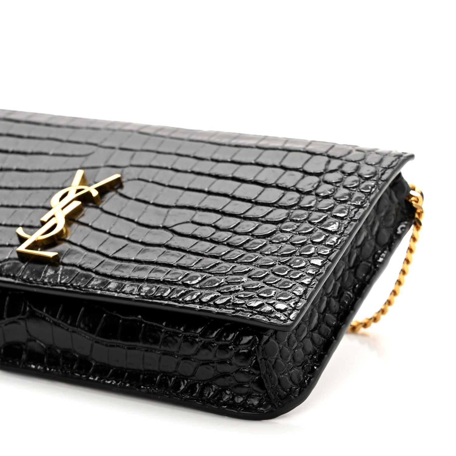 Saint Laurent Crocodile Embossed Monogram Phone Holder Crossbody Black 9 of 9