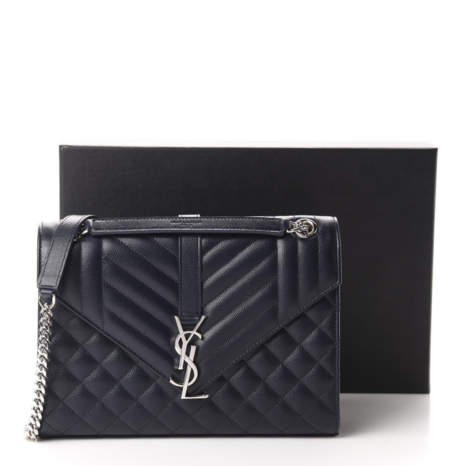 Saint Laurent Grain De Poudre Textured Mixed Matelasse Triquilt Medium Monogram Satchel Deep Marine 11 of 11