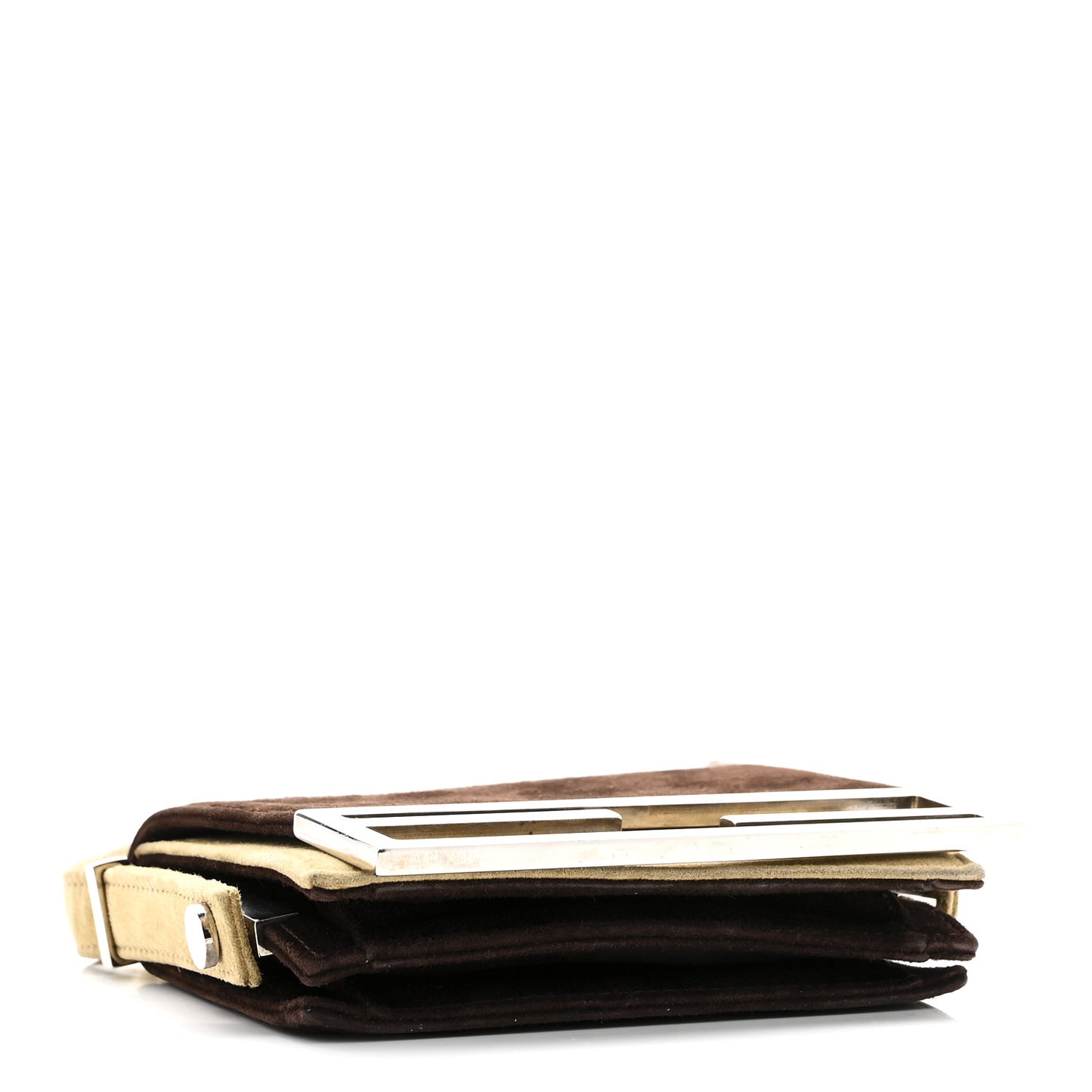 Suede Bicolor Mini Front Buckle Crossbody Bag Brown