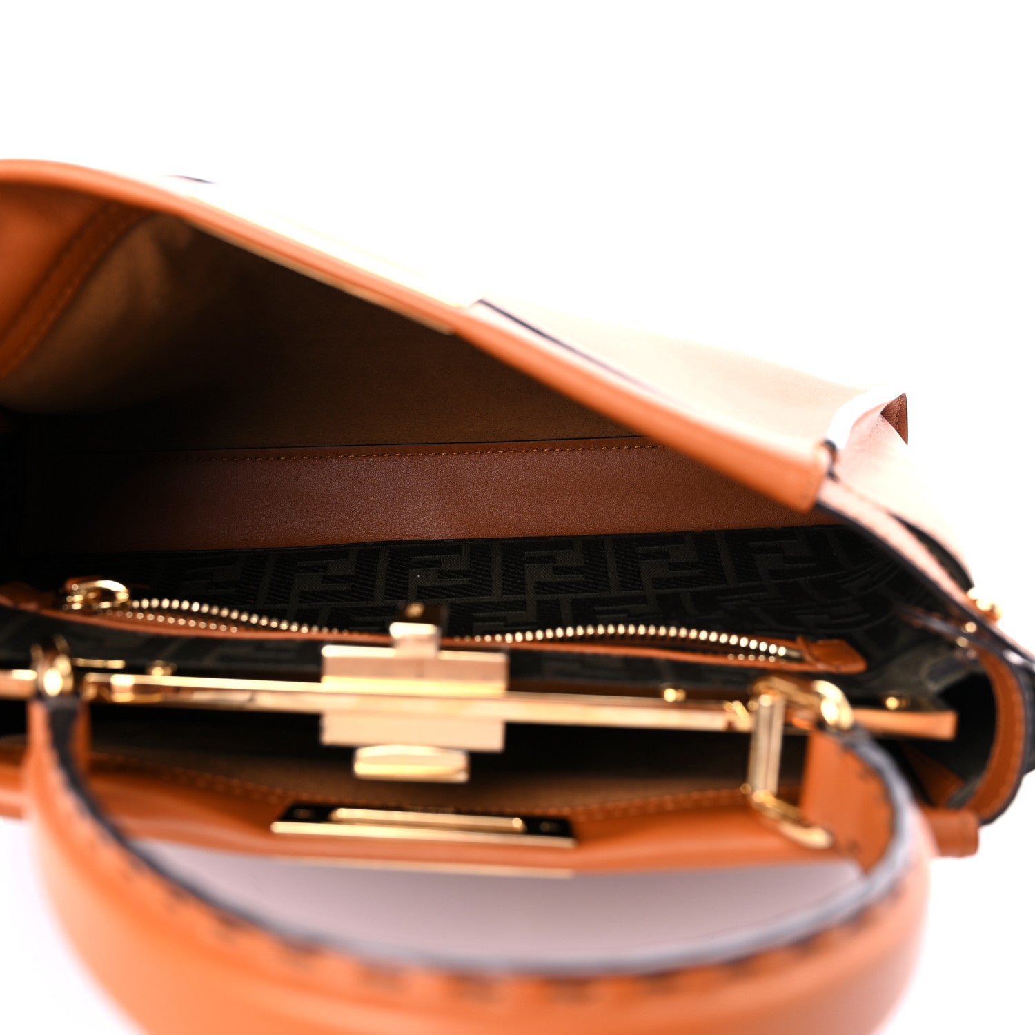 Fendi Vitello Seta Canvas FF Embroidered Medium Peekaboo Iconic Satchel Brandy Amazzonia 6 of 9