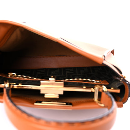 Fendi Vitello Seta Canvas FF Embroidered Medium Peekaboo Iconic Satchel Brandy Amazzonia 6 of 9