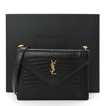 Saint Laurent Calfskin Crocodile Embossed Gaby Satchel Black 13 of 13