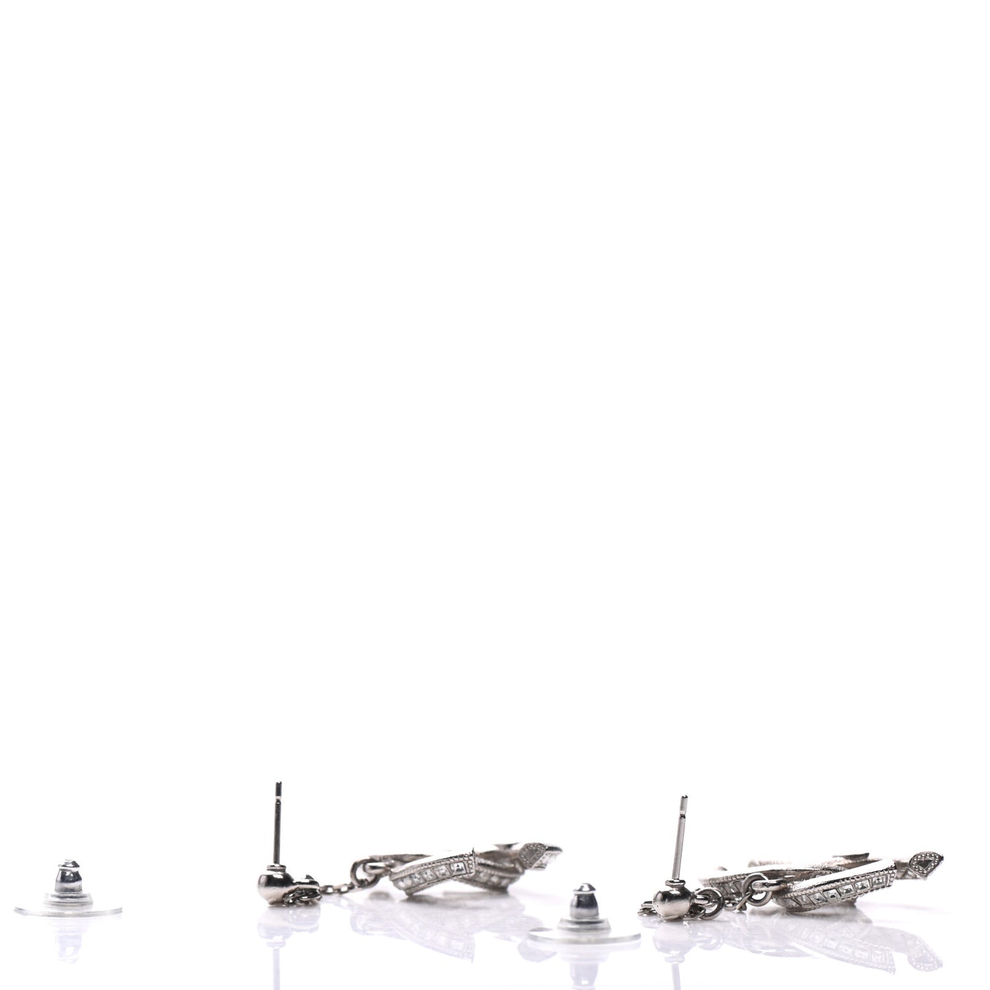 Baguette Crystal CC Drop Earrings Silver