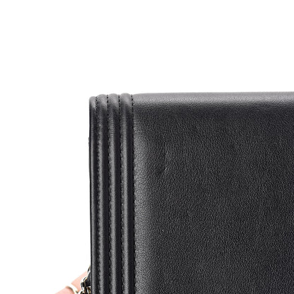 Chanel Metallic Goatskin Lambskin Boy Wallet on Chain WOC Black Gold 12 of 13