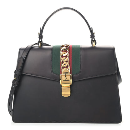 Gucci Calfskin Medium Sylvie Top Handle Bag Black 1 of 9