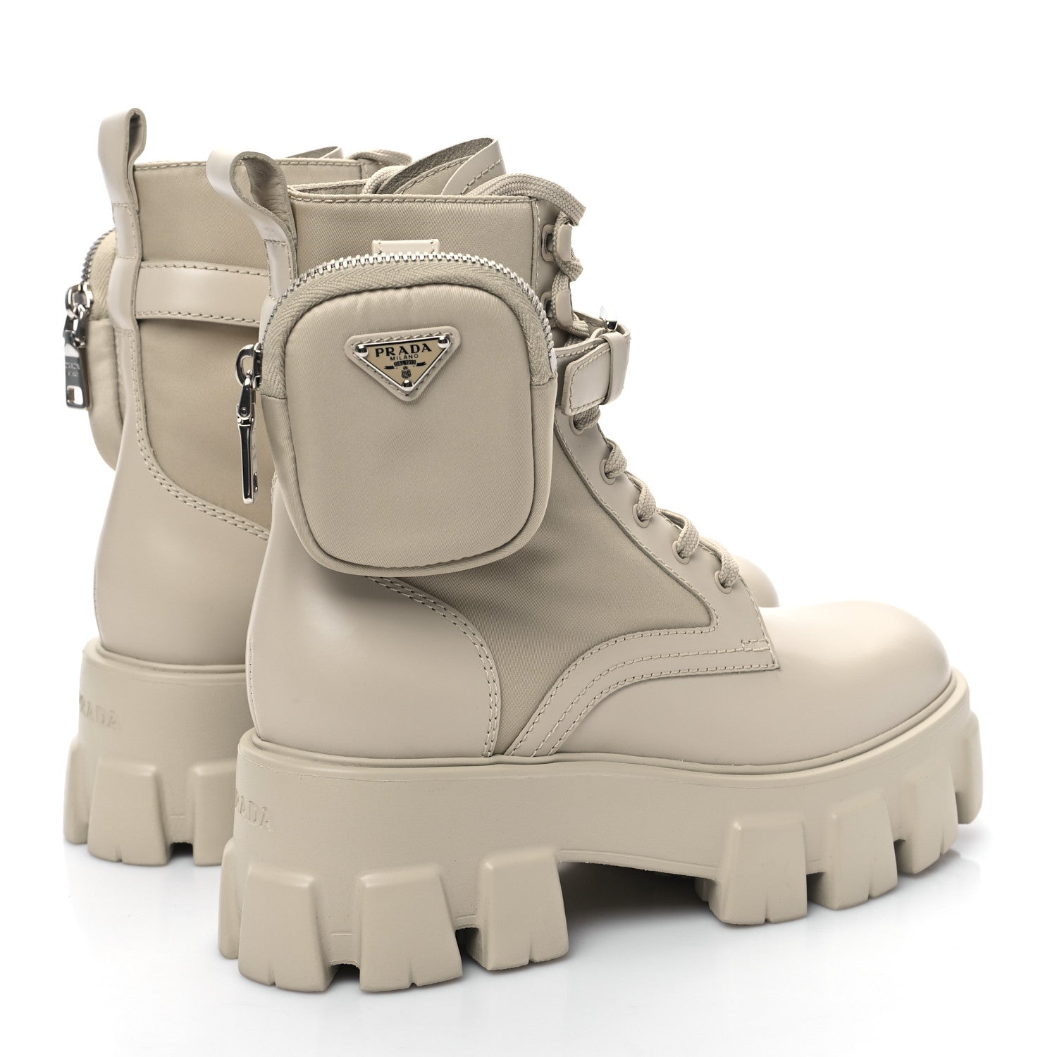 Prada Spazzolato Rois Re-Nylon Metal Triangle Logo Monolith Pouch Pocket 55mm Boots 38 Deserto 4 of 8