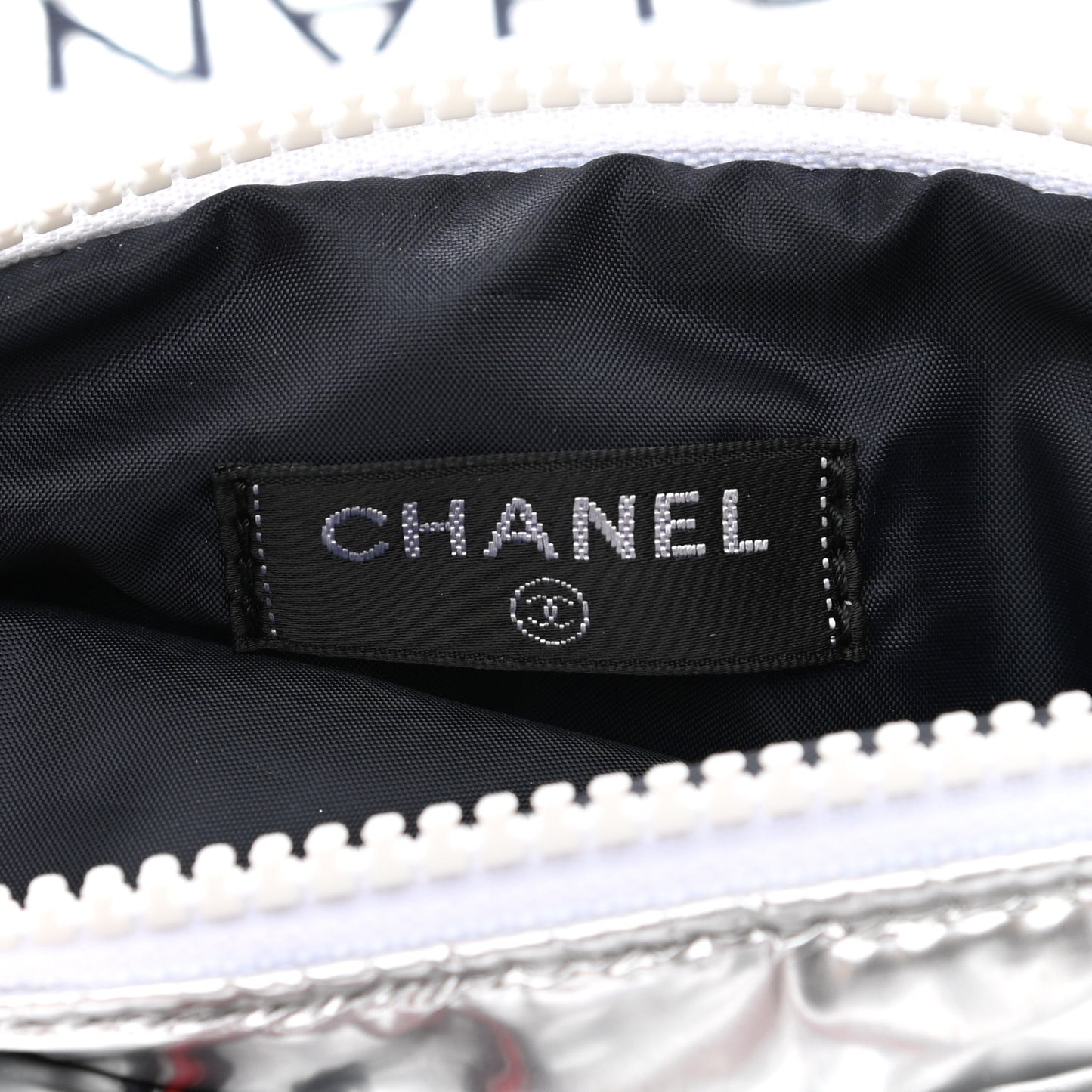 Nylon Terry Cloth Reversible Chanel Airlines Tote Silver Navy
