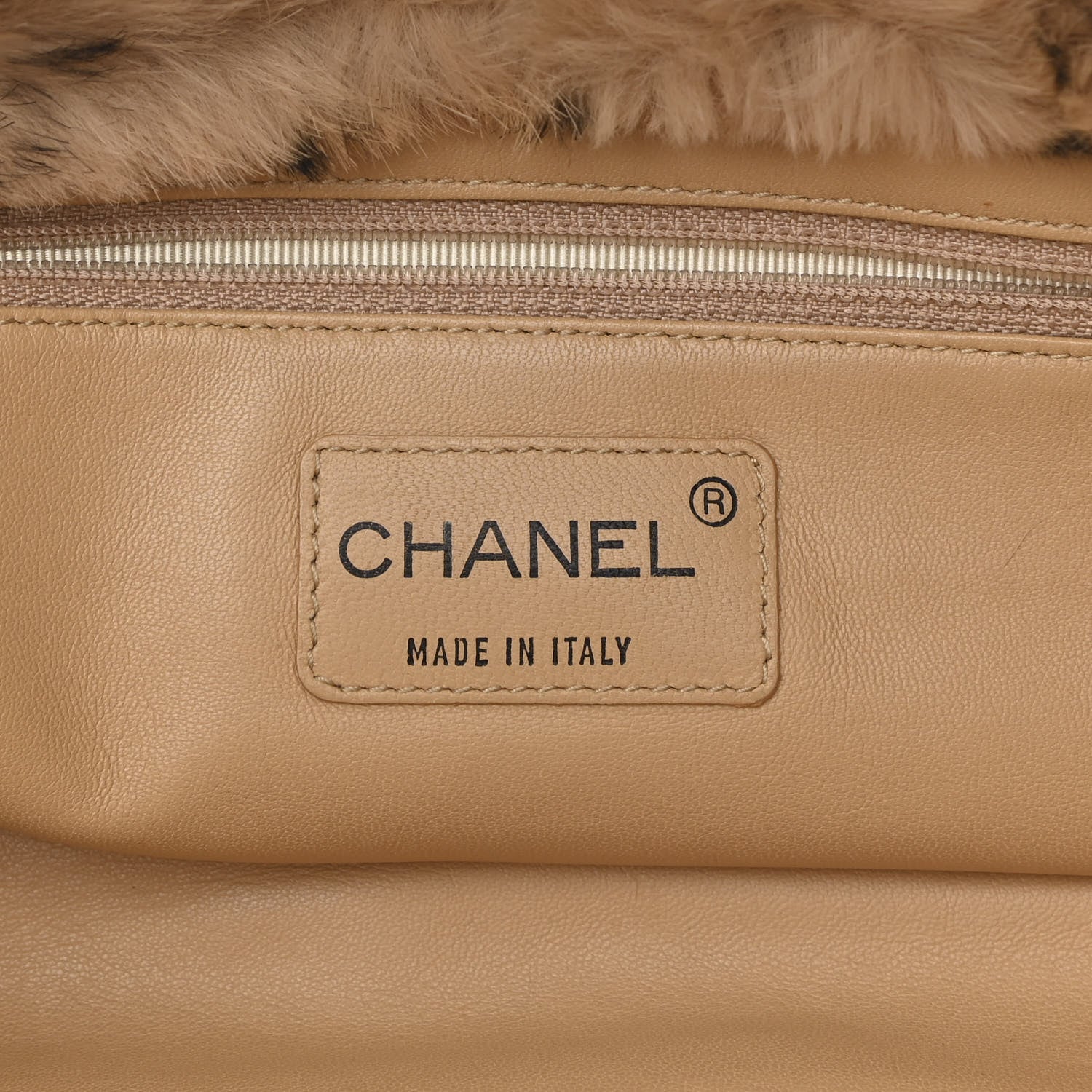 Chanel Lapin Rabbit Fur Quilt Pattern Handbag Beige Black 5 of 9