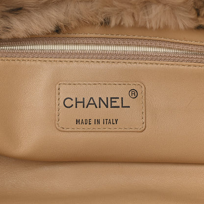 Chanel Lapin Rabbit Fur Quilt Pattern Handbag Beige Black 5 of 9