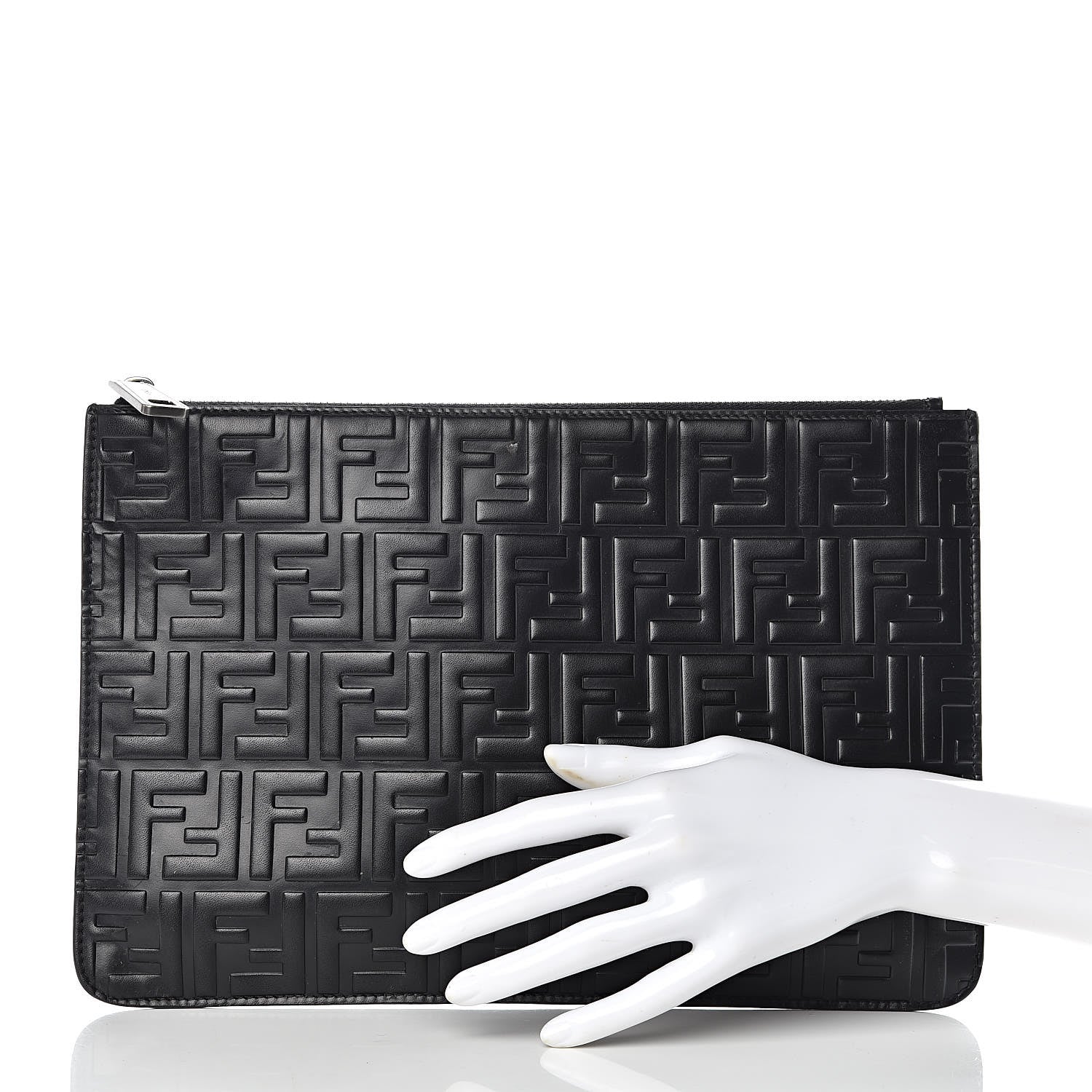 Fendi Vitello Grace FF 1974 Embossed Pouch Black 2 of 10