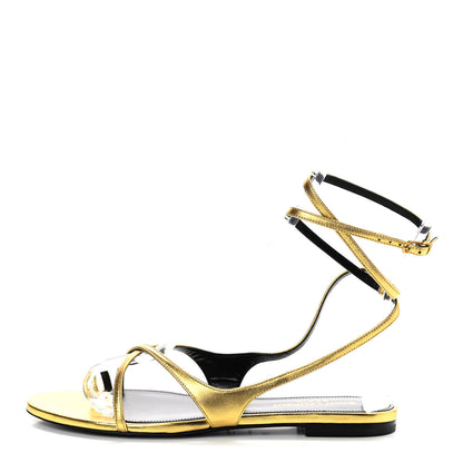Saint Laurent Metallic Lambskin Gia 05 Ankle Sandals 37.5 Oro 1 of 7